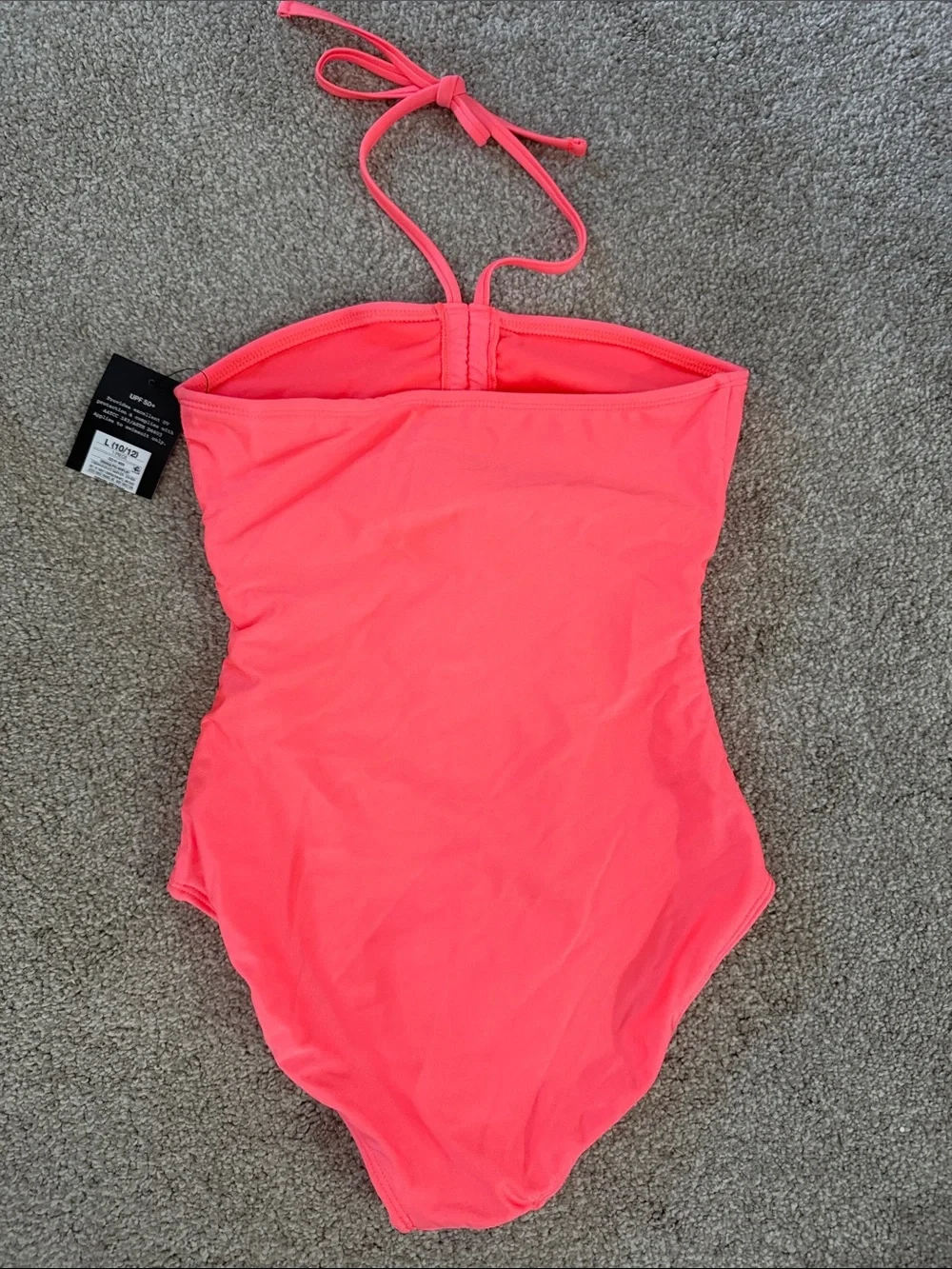 NWT Girls Neon Coral Halter One-Piece Swimsuit size Large 10/12